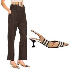 Burberry Leticia Slingback Kitten Heel Pump Archive Check Tan Size 39